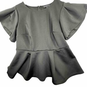 Eloquii Solid Black Peplum Dressy Blouse Top Womens Plus Size 14 Back‎ Zip